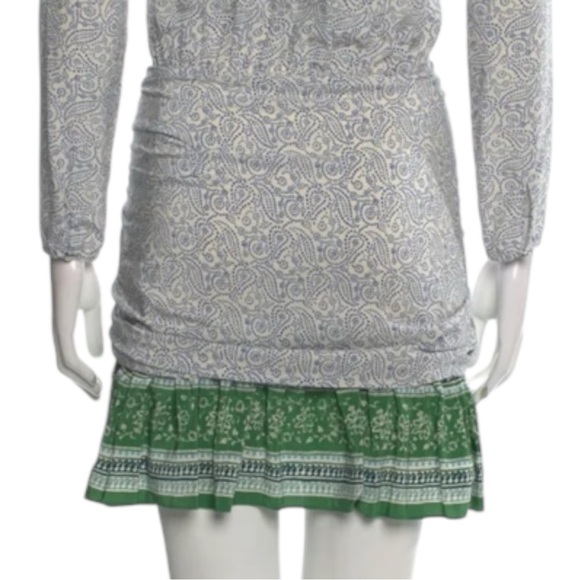 VERONICA BEARD Silk Dress w/ Ruched Skirt in Gray/Green Accents Size 2 - Picture 5 of 9
